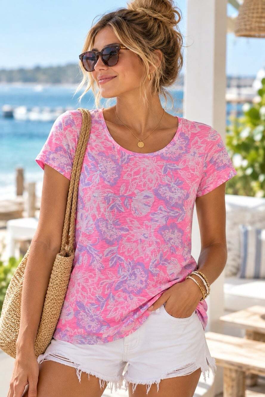 NWT Lilly Pulitzer Etta Top XS Pink Zen Garden Scoop Neck 100% Cotton Beach Coas